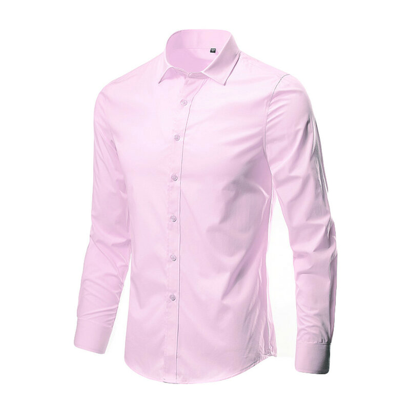 Camisa de manga comprida slim fit masculina, gola virada para baixo, cor sólida, camisas de lazer, tops de alta qualidade, moda, nova