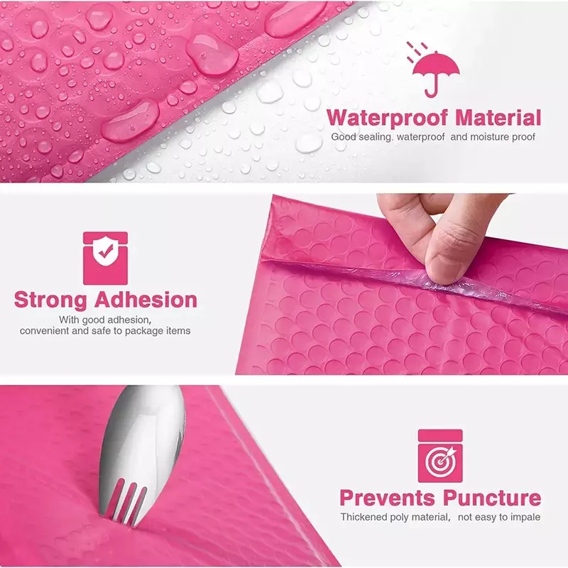 Bolsa de embalaje para oficina, sobres de burbujas con sello de 100 piezas, color rosa