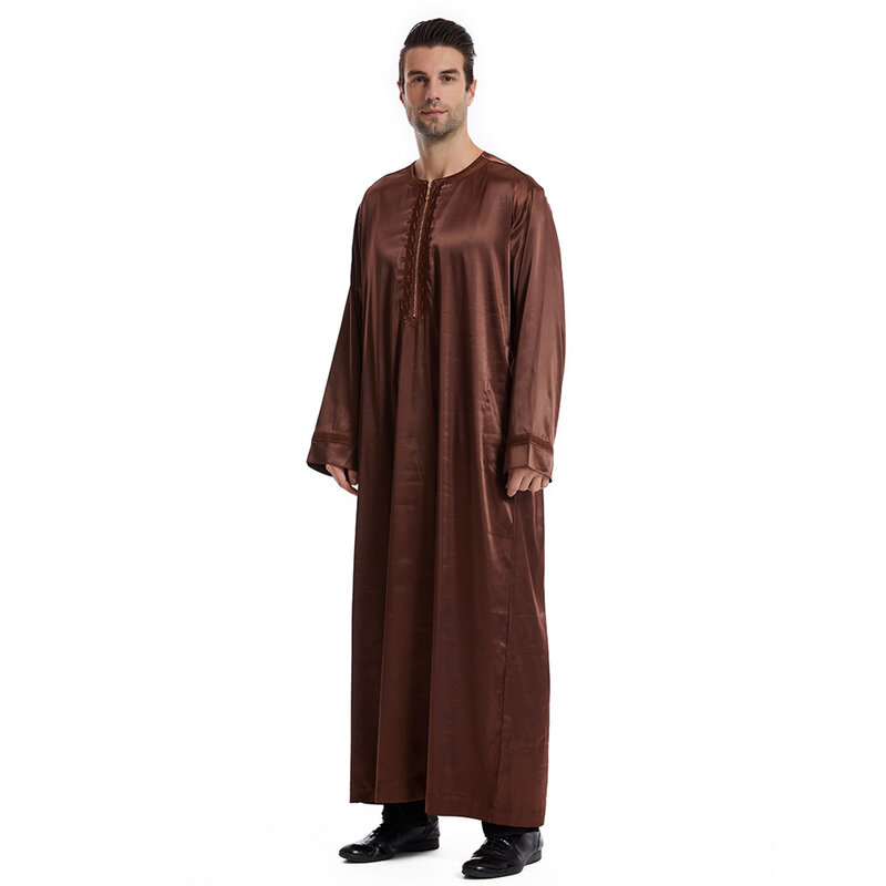 Saudi Arabic Men's Robe Zipper Front Maxi Dress Ramadan Eid Islamic Clothing Muslim Men Abayas Abaya Kaftan Dubai Jubba Thobe