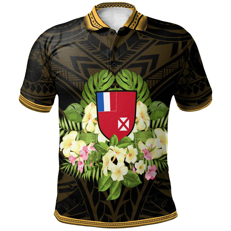 Polo con estampado 3D de Wallis Futuna para hombre, camiseta hawaiana polinesiana, camisetas sueltas informales de manga corta de verano