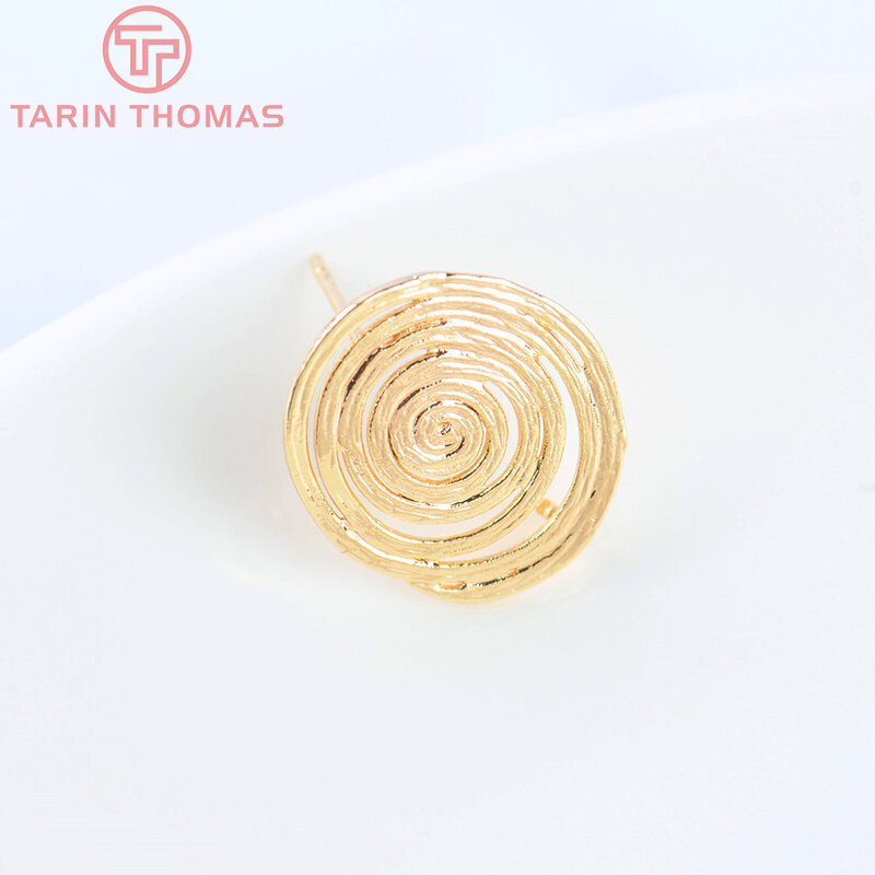 (2717)6PCS 18x15MM 24K Gold Color Brass Round Stud Earrings High Quality DIY Jewelry Making Findings