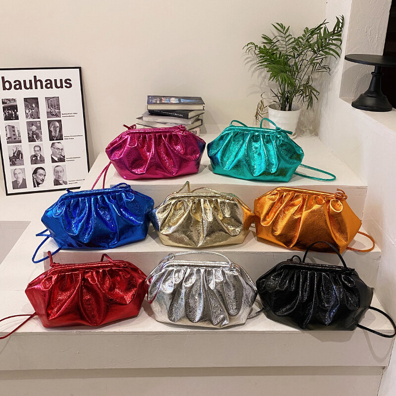 Bolso Hobo de diseñador de lujo para mujer, bolsa plisada en forma de nube, de marca, con Clip, bandolera con cadena, 8 colores