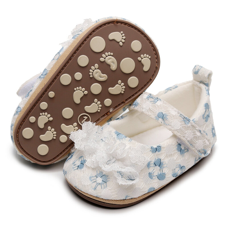 Crianças infantis Lace Printing Bow Knot Shoes, Baby First Steps Walking Shoes, Princess Shoes para meninas, primavera e outono