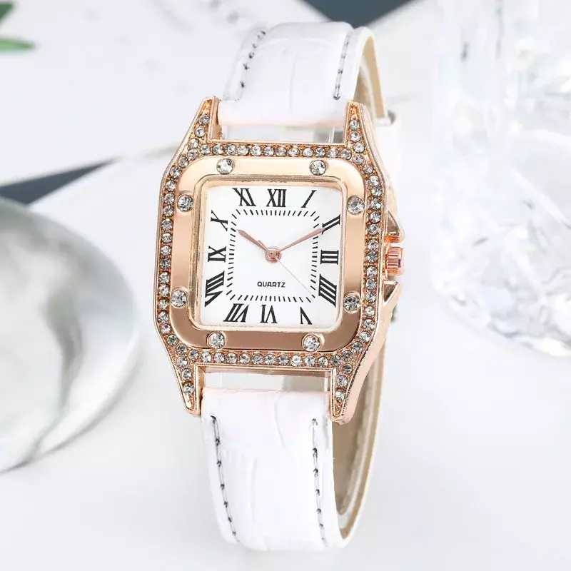 Square Luxury Diamond Women Watches Set Leather Ladies Watch Waterproof Female Quartz Wristwatch Relogio Feminino Reloj Mujer