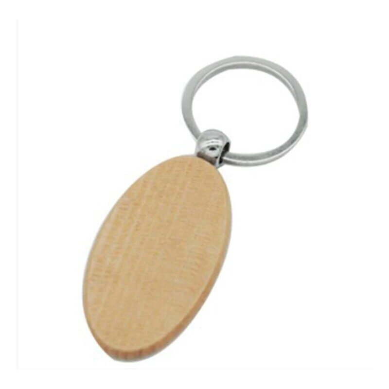 100 buah kosong Oval elips rantai kunci kayu DIY Promosi gantungan kunci liontin tag gantungan kunci hadiah promosi
