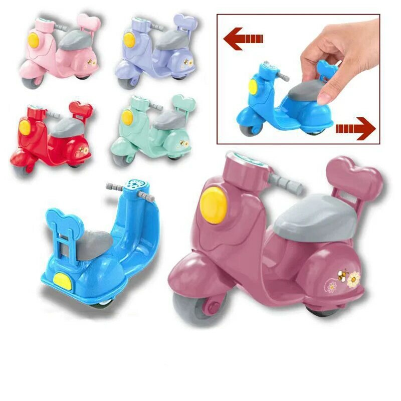 Cartoon Pull Back Motorcycle Doll House, Miniature Furniture Model Toy, Cute Mini Drop-Proof, brinquedo infantil, presente para meninos e meninas, Q
