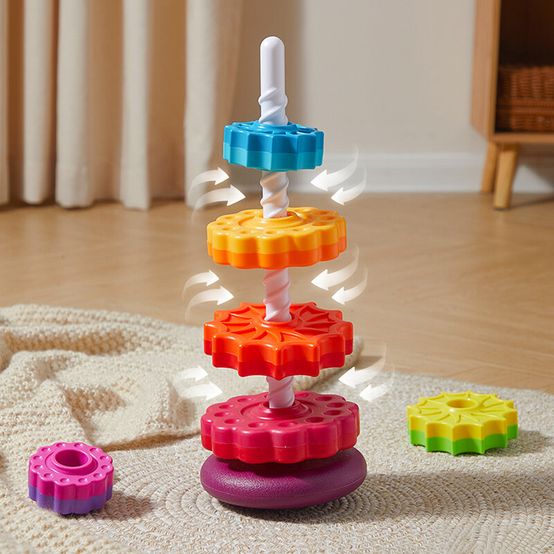 Baby Stacking Toy Rainbow Rolling Spin Building Blocks Tower Fine Motor Sensory Set Montessori Development Games For Toddlers