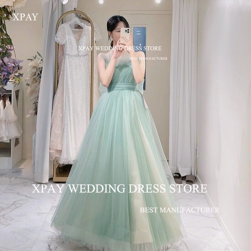 XPAY Sage Green Fairy Korea Evening Dresses Wedding Photo shoot Tulle Floor Length Prom Gowns Formal Party Dress Corset Back