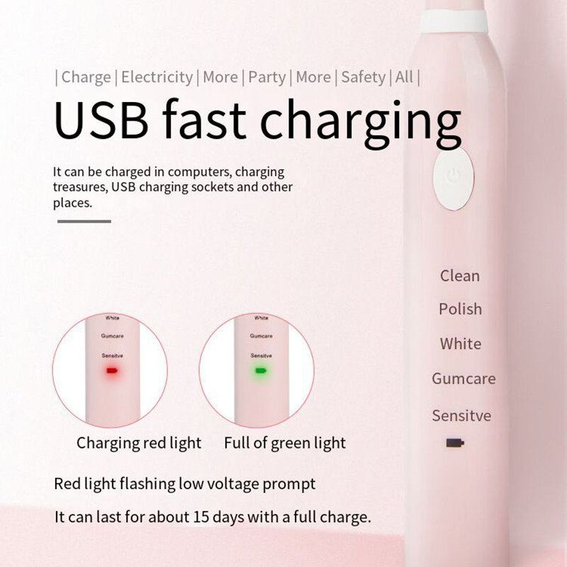 Brosse à dents électrique sonique pour enfant, recharge USB/batterie, outil buccal pour blanchiment des dents