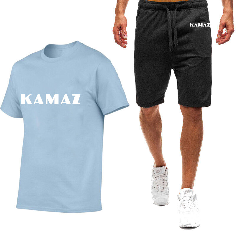 Kamaz 2023 pria musim panas baru penjualan terbaik pakaian olahraga lengan pendek bernapas fashion T-shirt jaket celana pendek kasual dua piec