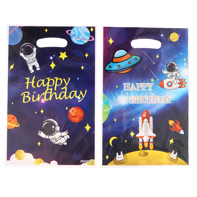 Bolsa de regalo de astronauta espacial para niños, 10 piezas, nave espacial, bolso de plástico para fiesta de cumpleaños, suministros para botín