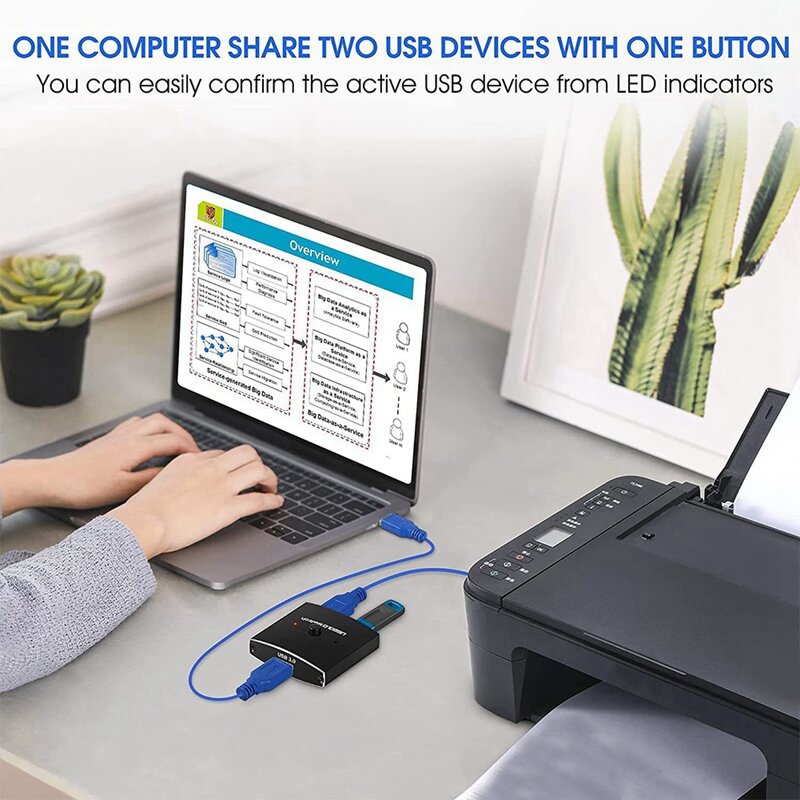 USB 3.0 스위치 선택기 KVM 스위치, 프린터 키보드 마우스 공유용, USB 3.0 양방향 공유기, 5Gbps 2 in 1 Out