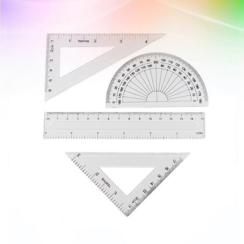 Plastic Math Geometry Régua Set, arquitetos, material escolar, transparente, 4pcs