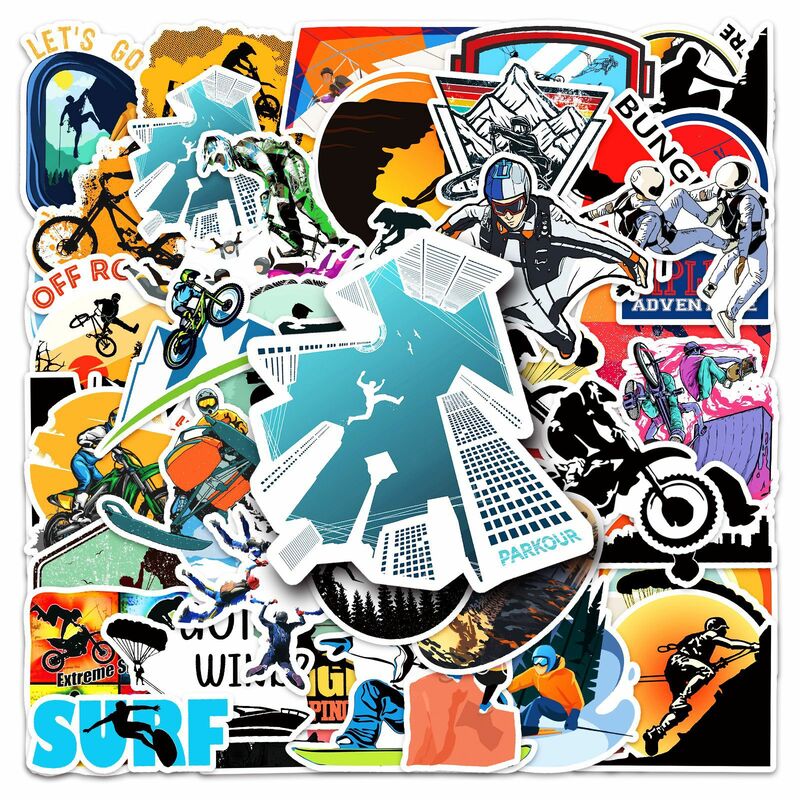 Extreme Sports Series Graffiti Adesivos, Adequado para Laptop, Capacetes, Decoração Desktop, Brinquedos DIY, Atacado, 50pcs