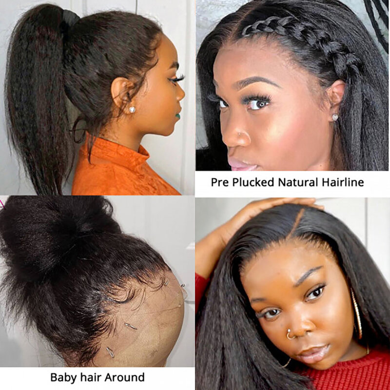 Lace Front Wigs Kinky Straight Human Hair Wig HD Transparent Yaki Straight Lace Frontal Human Hair Wigs for Woman Human Hair