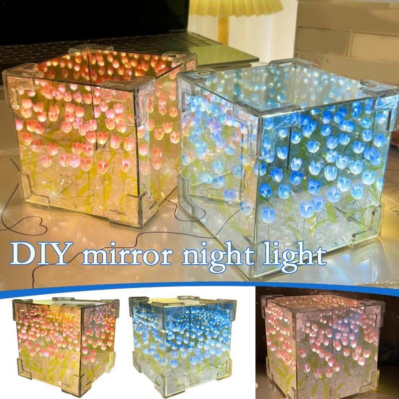 Tulip Night Light Handmade DIY Material Bed Desktop Ornament Mirror Box Decor Atmosphere Light Birthday Gifts Mother's Day