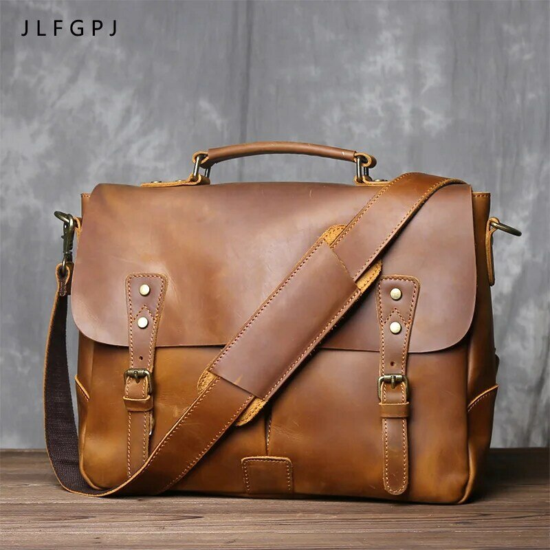 Сумка JLFGPJ в стиле ретро из натуральной кожи Crazy Horse, мужская сумка-мессенджер на одно плечо, многослойный портфель из воловьей кожи
