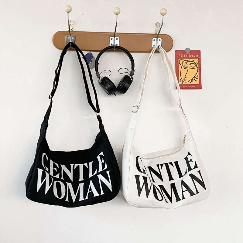 Letter Shoulder Shopper Bag for Women Cotton Cloth Fashion Canvas Tote Shopping Bags Woman Handbags Reusable Travel Bags