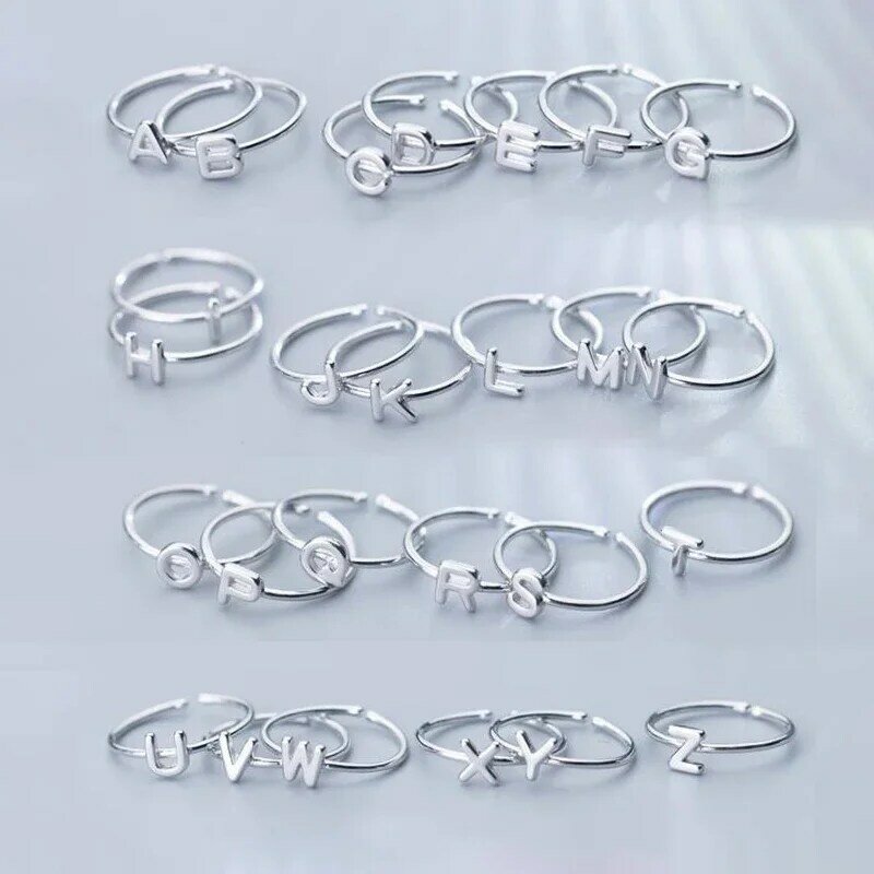 SOFTPIG-Anel ajustável personalizado para mulheres, 925 real, prata esterlina, 26 letras, joias finas da moda, acessórios encantos, 2024