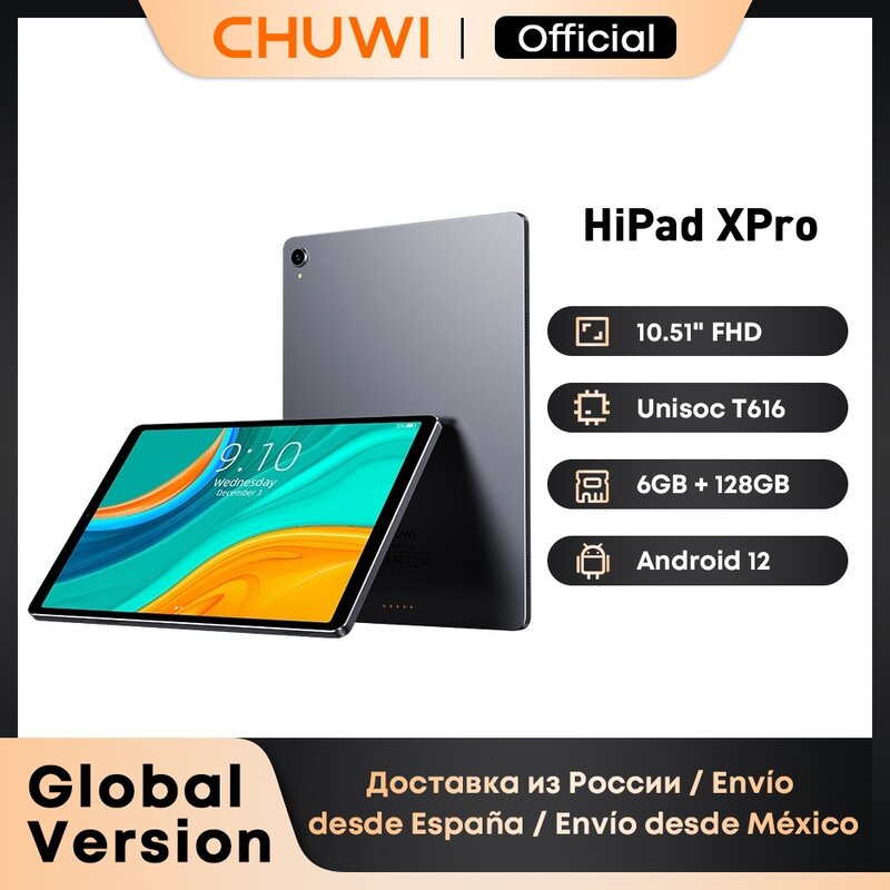 CHUWI-tableta HiPad XPro de 10,51 pulgadas, Tablet con android 12, pantalla FHD de 1920x1200, Unisoc T616, ocho núcleos, Mali G57, GPU, 6GB de RAM, 128GB de ROM