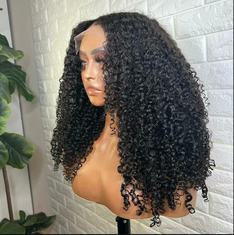 26inch 180Density Soft Natural Long Black Kinky Curly Lace Front Wig For Black Women BabyHair Glueless Preplucked Heat Resistant