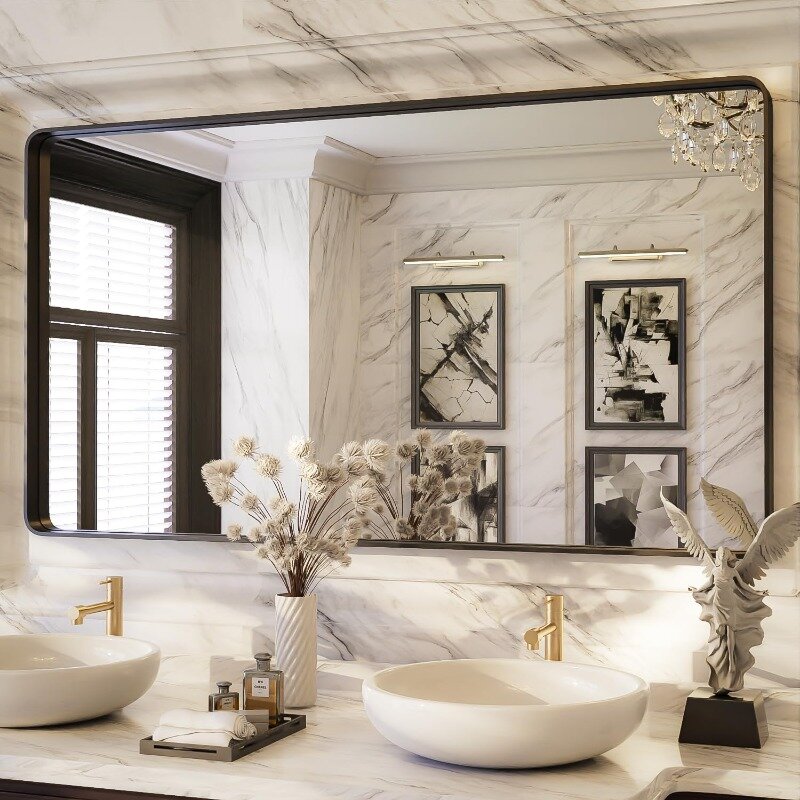 Espejo de baño mate para pared, tocador de baño, granja, antioxidante, vidrio templado, se cuelga horizontal o verticalmente