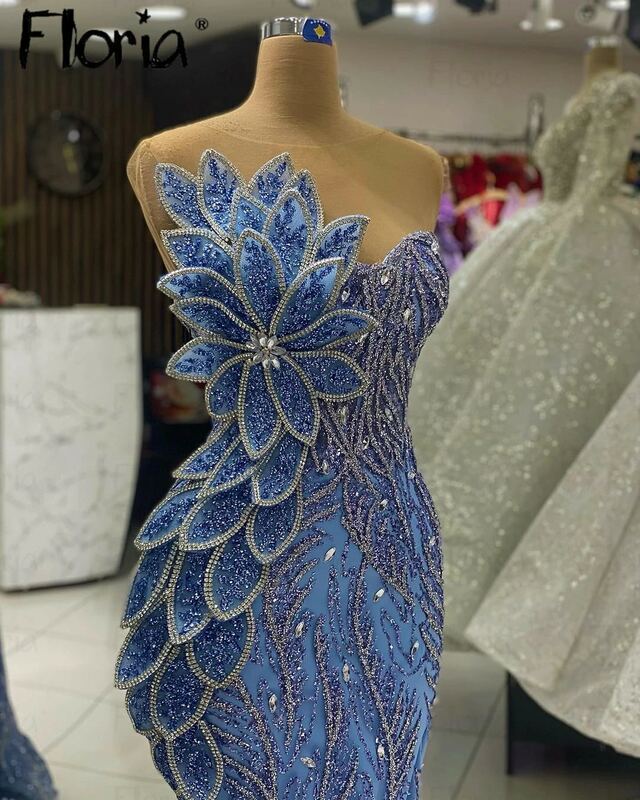 Floria-vestido de noche con cristales plateados y brillantes para mujer, traje de noche árabe, hecho a medida, para ocasiones especiales, 2024
