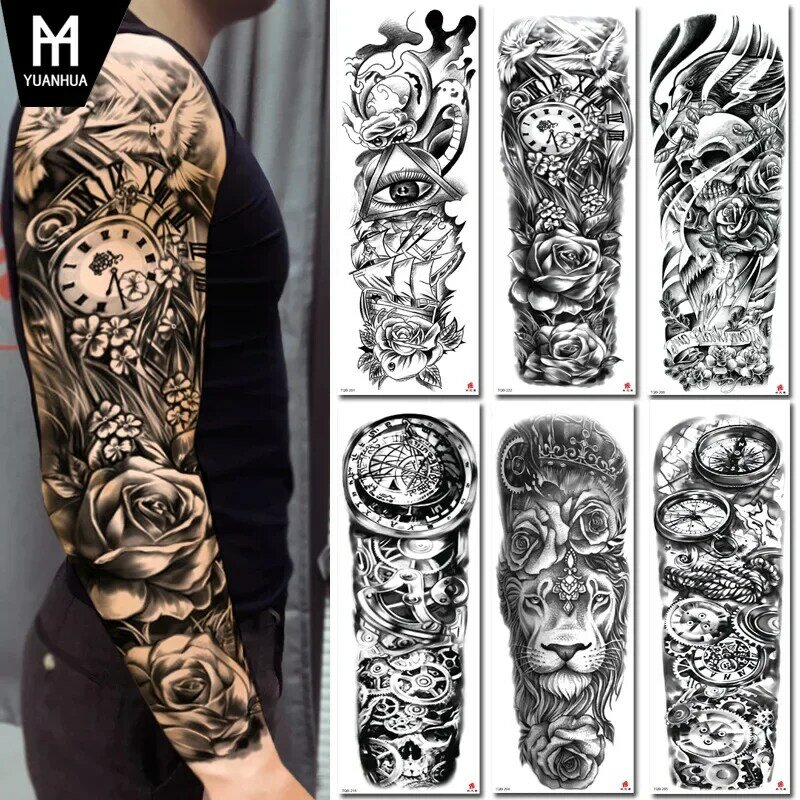 Full-Arm Tattoo Stickers Met De Kroon Van De Maagd Van Jezus En Leeuw Waterdichte Tattoo Stickers