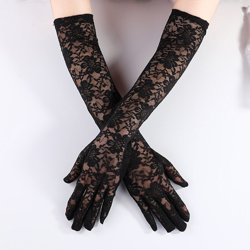 41 colori Solid Dot Lace Semi Sheer guanti lunghi elegante Tulle Mesh Women Wedding Full Finger Mittens Dance Party Driving Decor