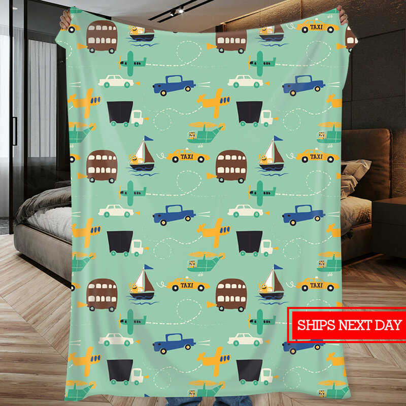 Cobertor de flanela dos desenhos animados infantis, flanela macia, fofa, transporte, veículo, sofá, cama