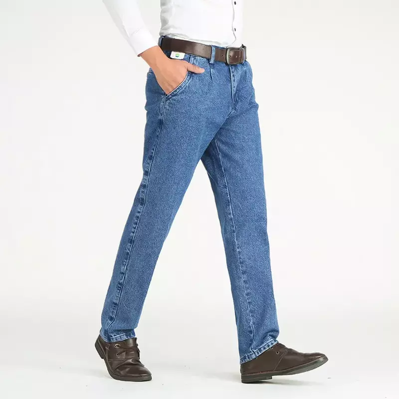 2021 سميكة نسيج القطن استرخاء صالح جينز علامة تجارية الرجال عادية الكلاسيكية مستقيم فضفاض الجينز الذكور الدنيم السراويل بنطلون حجم 28-40