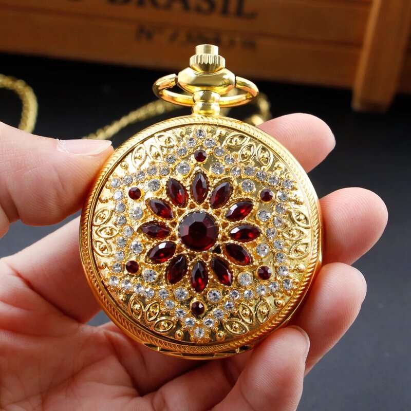 Gold Luxury Premium Digital Display Quartz Pocket Watch Necklace Pendant Gifts For Women Or Man with Fob Chain reloj de bolsillo