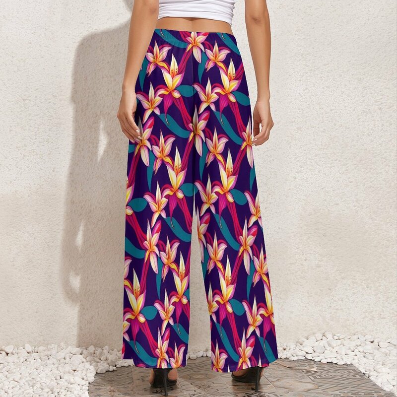 Женские широкие брюки с завышенной талией, эластичные брюки с цветочным принтом, в уличном стиле 90-х