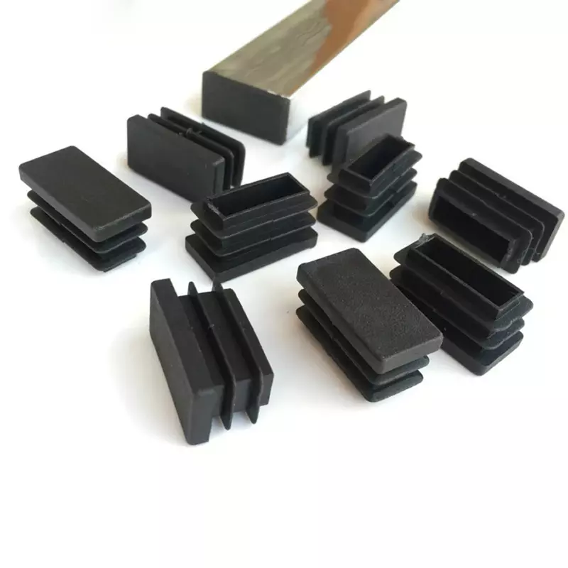 Retângulo preto plástico Blanking End Cap, tubo de tubo insere Plug, Bung Steel Leg Stopfen, Black Caps, 2 Pcs, 5 Pcs, 10x20mm, 30x 100mm