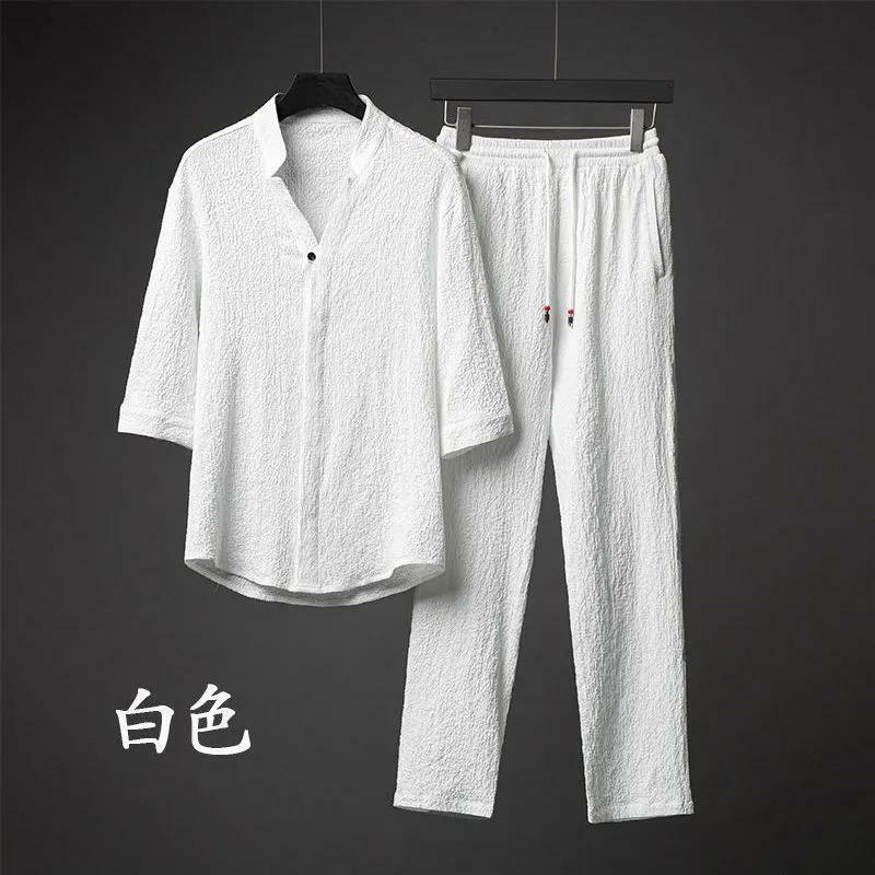 2024 Summer New Style Men Fashion Casual Solid Color T-shirt Suit Mens Two-piece Set 5xl