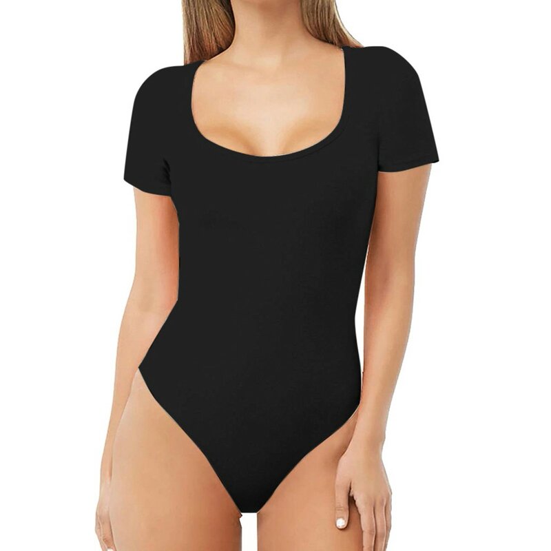 Seamless Shaperwear Women'S Bodysuits Sexy Ribbed One Piece Square Neck Short Sleeve Bodysuits Tummy Control Body Shapers Belly