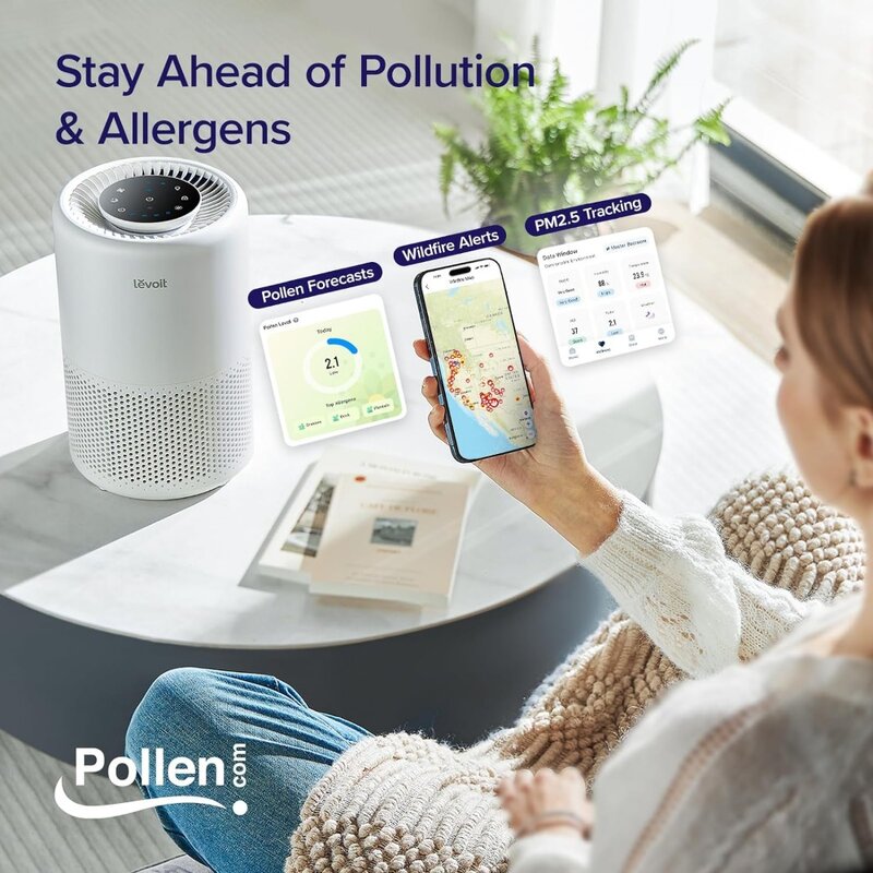 Очиститель воздуха для дома, спальни, Smart WiFi Alexa Control, покрывает до 916 кв. футов, фильтр 3 в 1 для аллергии, загрязняющих веществ