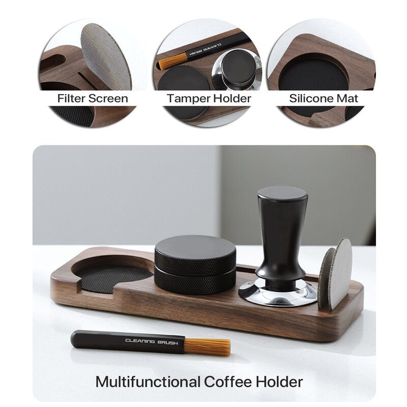 Coffee Tamper Mat Station Stand Portafilter Holder, rak dasar dukungan kayu kenari untuk 51MM 54MM 58MM Aksesori Espresso Barista