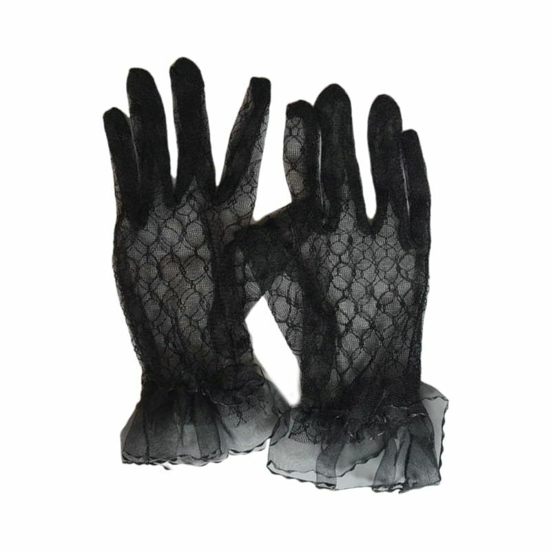 Women's Ladies Lace Gloves Elegant Short Gloves Courtesy Summer Gloves for Wedding Dinner Parties Lace Net Yarn Gloves