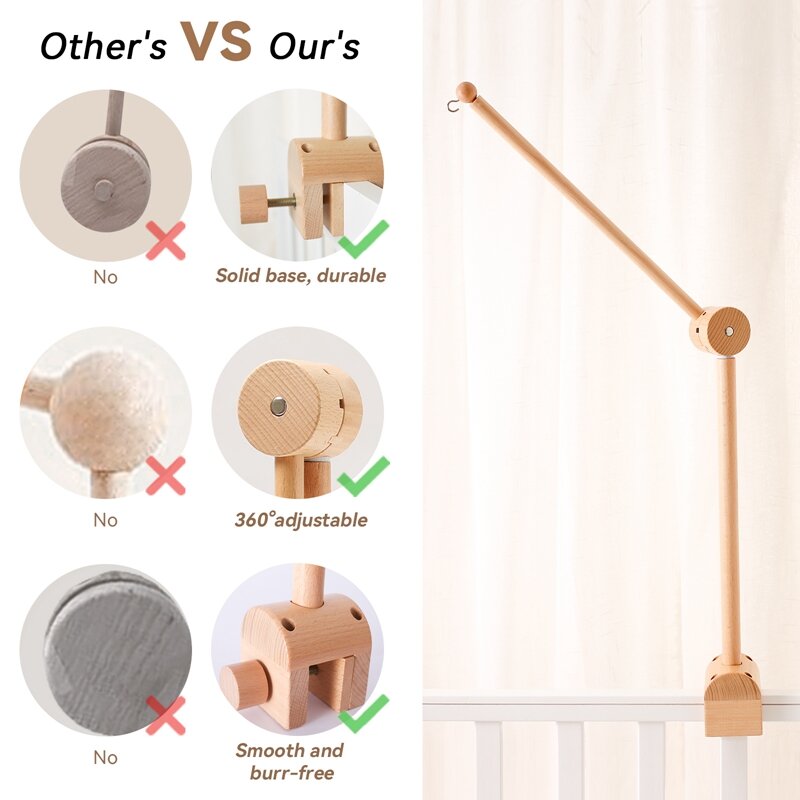 Baby Rattle Toy 0-12 Months Bed Bell Bracket Wooden Mobile Newborn Crochet Bed Bell Hanging Toys Holder Bracket Infant Crib Toy