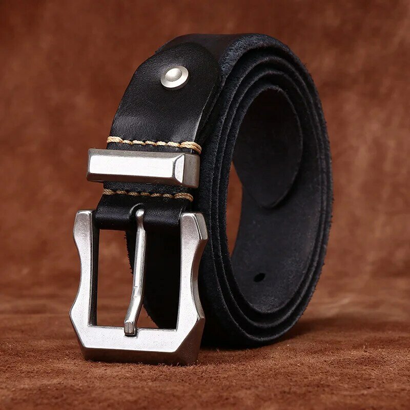 3.8CM Fashion Men's Belt Genuine Leather Pure Cowhide Stainless Steel Buckle Vintage Belt for Male Jeans Man Luxury Designer
