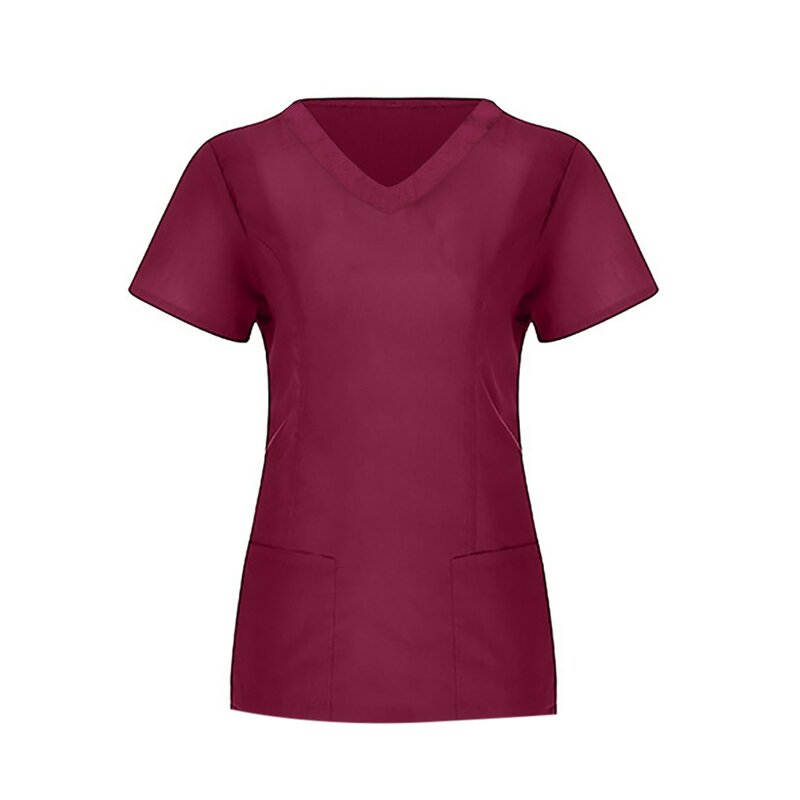 Blouse Women's Nursing Top Short Sleeve V-Neck Pocket Care Workers T-Shirt Tops New Nursing Accessories Uniformes Clinicos Mujer