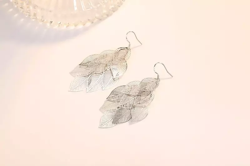 Fine Charm 925 SterlingSilver Jewelry High Quality Fashion Woman Earring Retro Hollow Maple Leaf Exaggerated Long Tassel