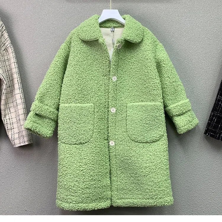Jaqueta de imitação de cordeiro para mulheres, casaco de pele, casaco fofo extragrande, casaco hanbok inverno, 2021