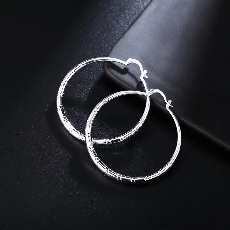 3/4/5/6cm Big 925 Sterling Silver Circle Hoop Earrings High Quality Fashion Jewelry Christmas Gift Wedding Earring for Women