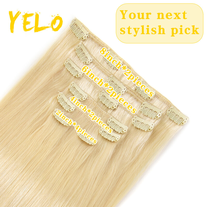 Yelo 14"-26" Clip In Human Hair Extensions Brazilian Real Unprocessed Remy Natural Clip In Hairpiece 12 Shades Clip On 80G-120G