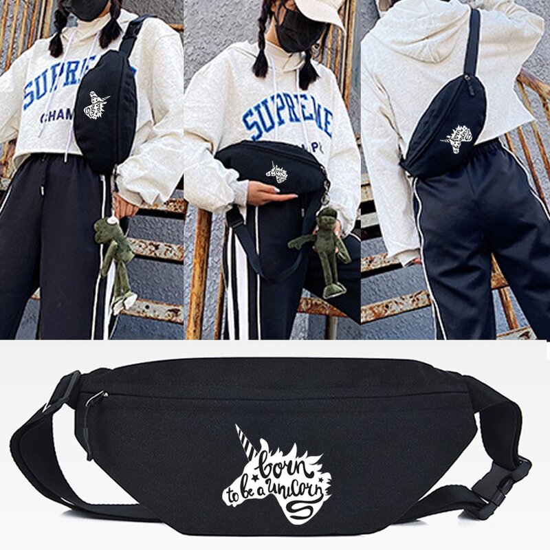 Waist Bags for Chest Bags 2023 New Fashion Monster Printing Canvas Leisure Cross Shoulder Unisex Cute Crossbody Chest Bags Women