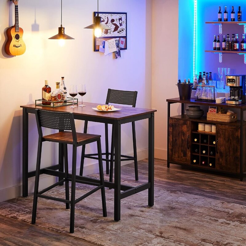 VASAGLE-Taburetes de Bar con respaldo, conjunto de 2 sillas de Bar, taburetes altos industriales para sala de fiestas, color marrón y Negro rústico