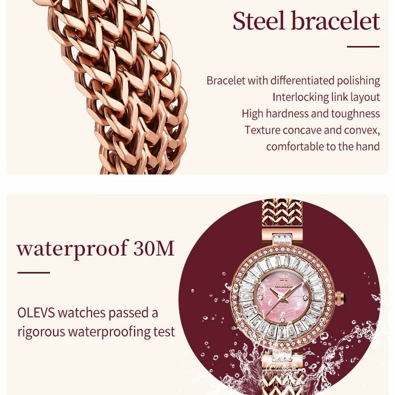 OLEVS-Relógio Feminino Impermeável em Aço Inoxidável, Relógio Quartz Feminino, Original, Marca de Luxo, Diamante Pérola, 9959