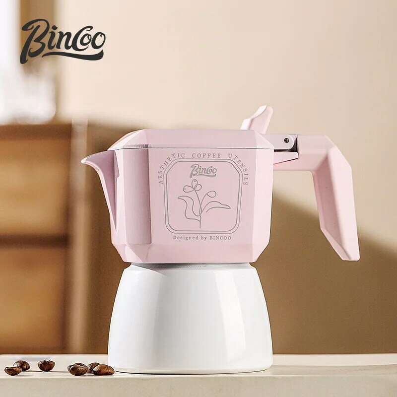 Moka Pot de válvula dupla Bincoo Pote de café quadrado Espresso Maker Frasco de aquecedor moedor Colher de pó de pano Conjunto de papel